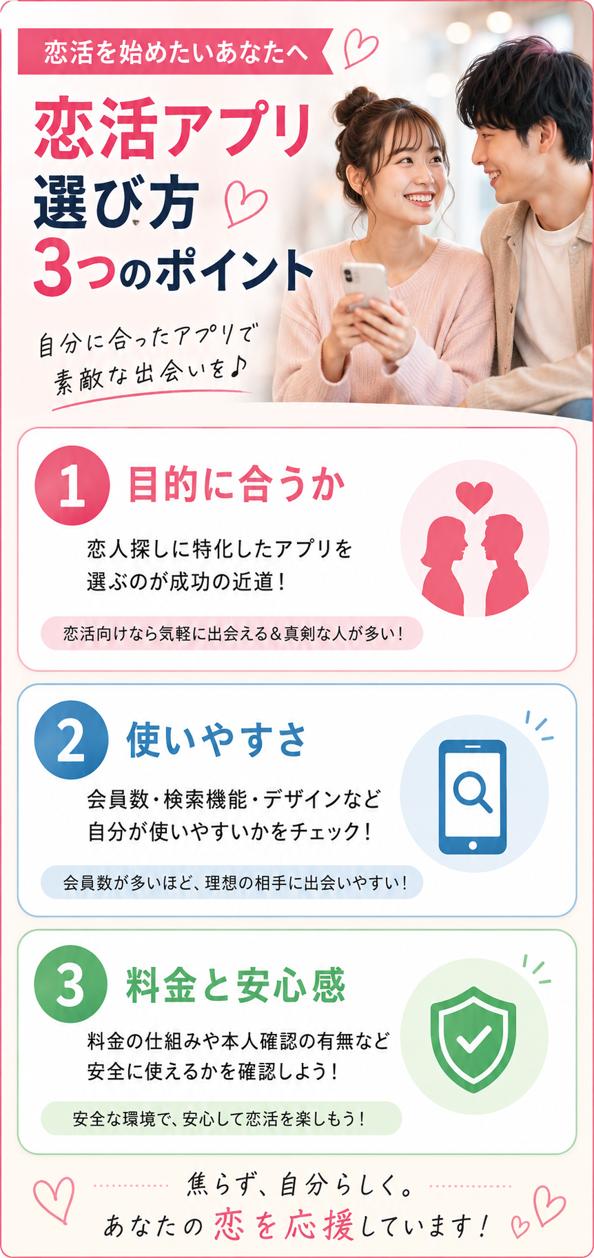 恋活アプリを選ぶ3つのポイント