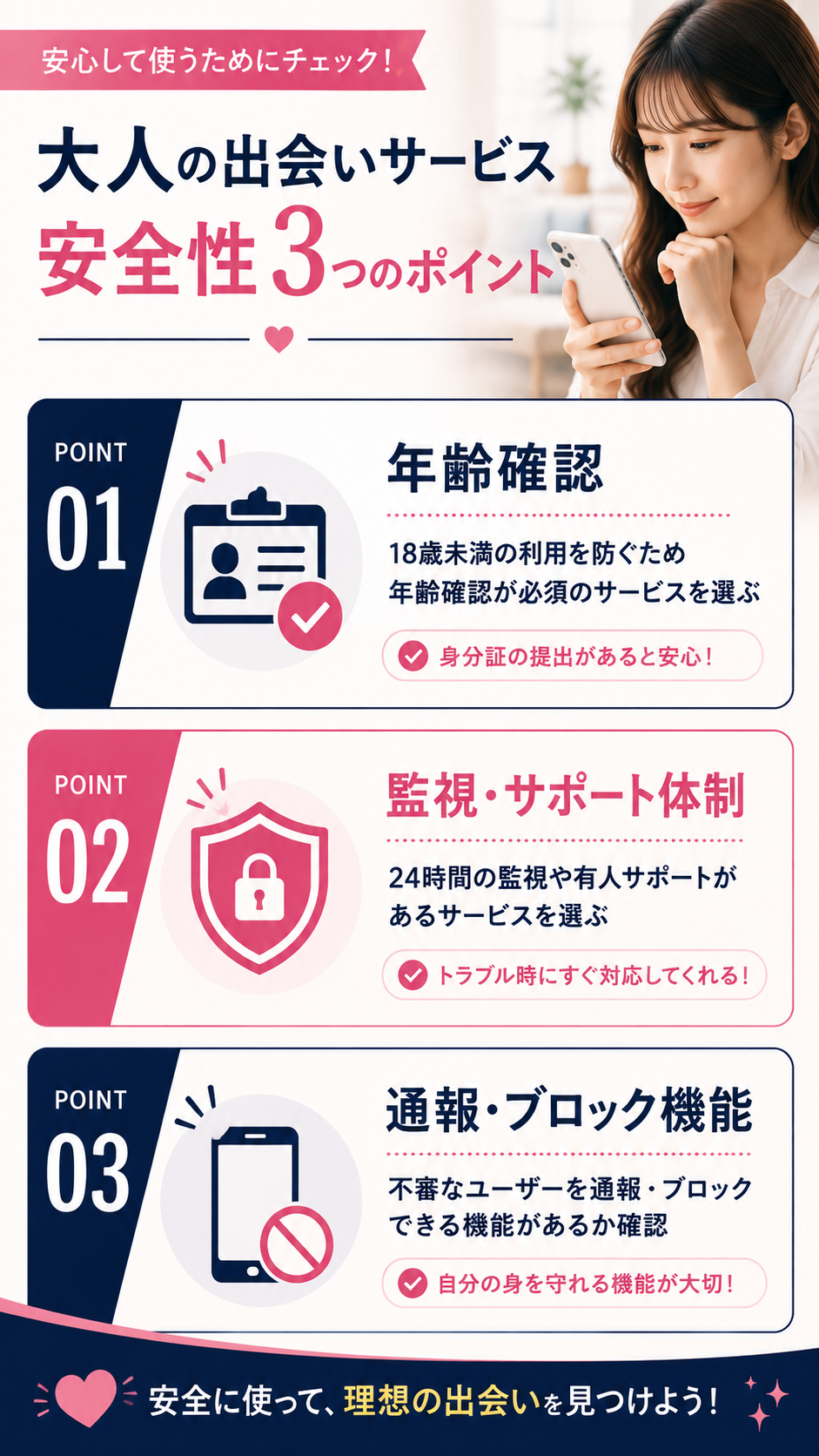 大人の出会いサービスの安全性を確認する3つのポイント